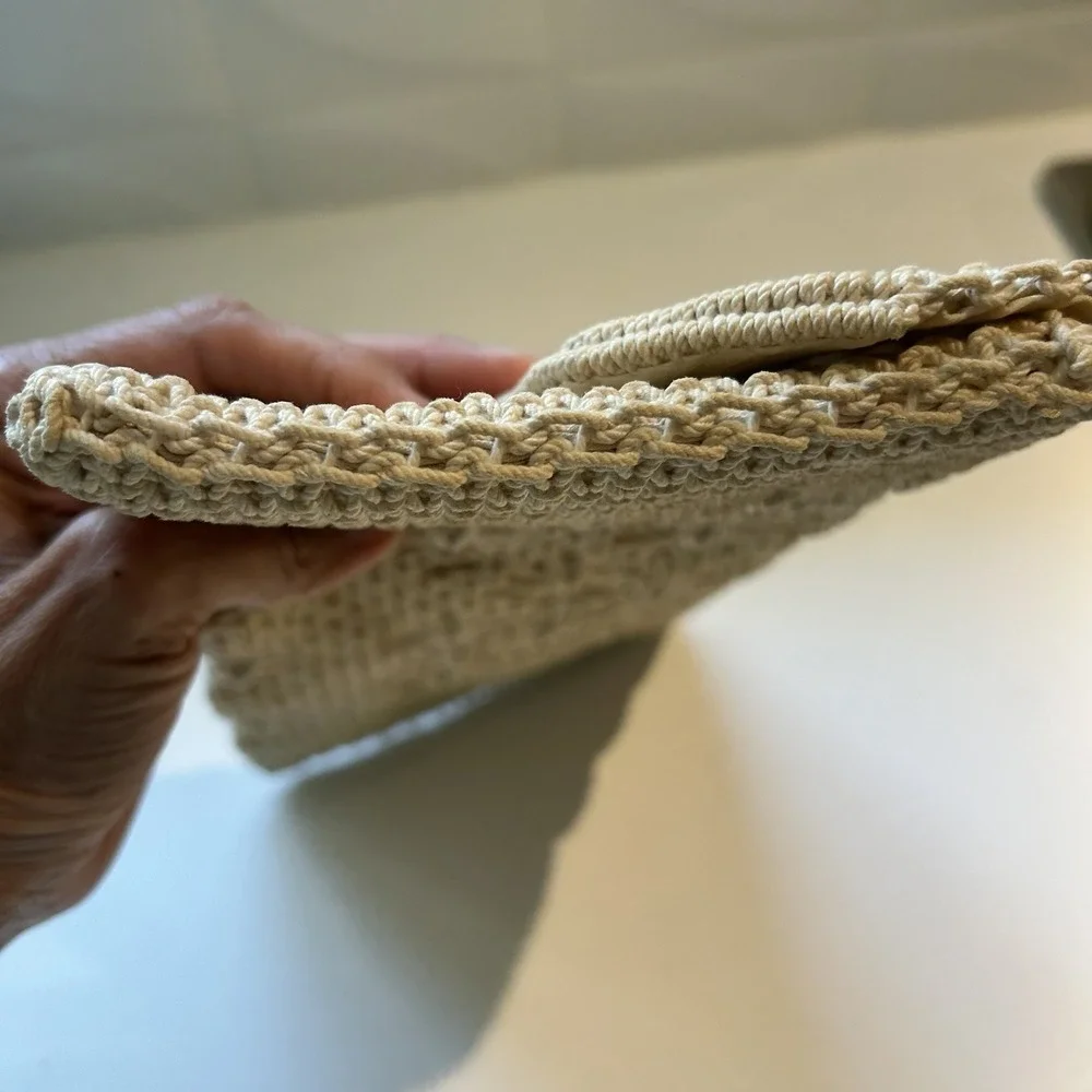 Raffia Straw Clutch‎ Summer Evening Whimsy Cottage Coastal Wood Button Purse Bag